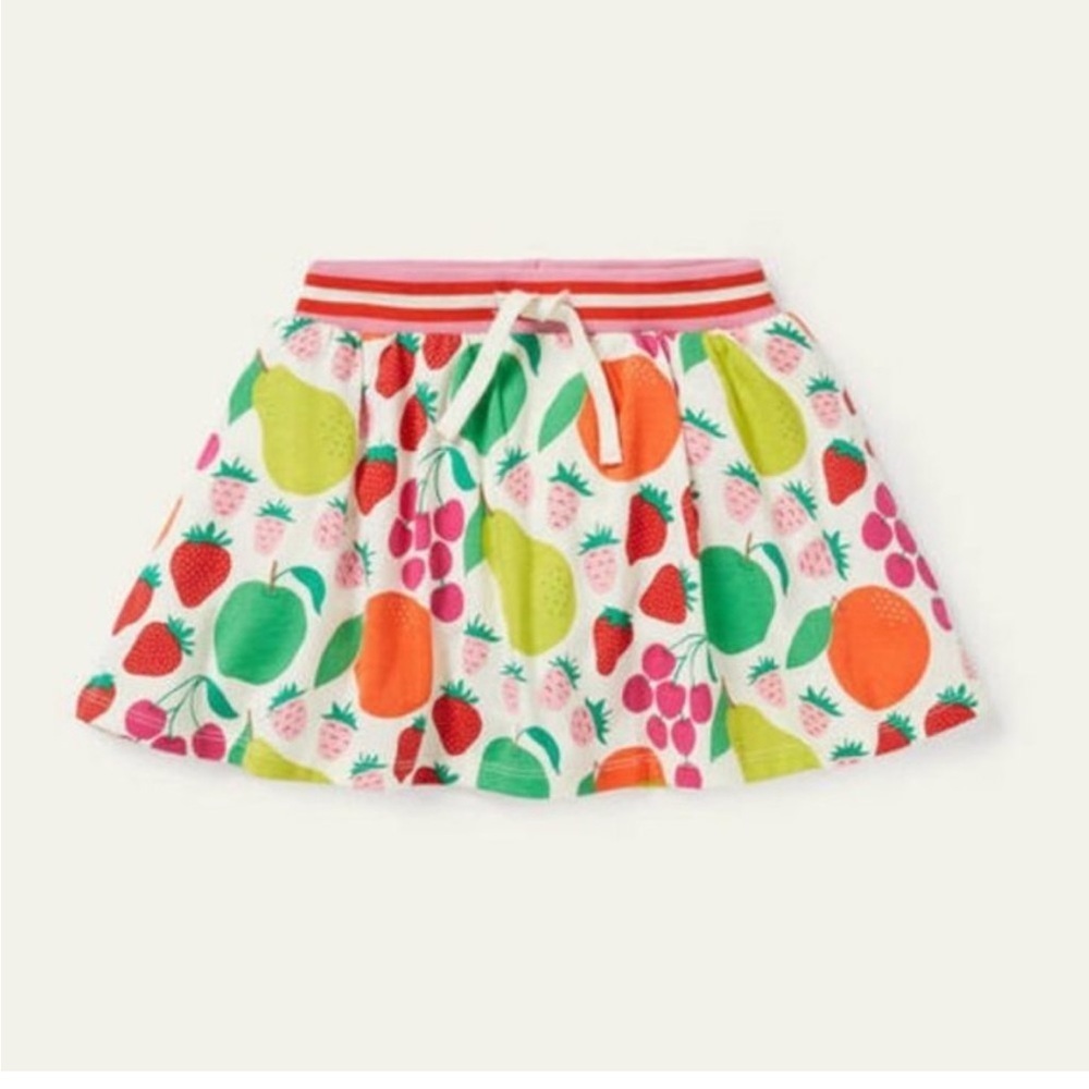 Mini Boden Pink and Red Striped Waistband fruit Skirt skort 7/8